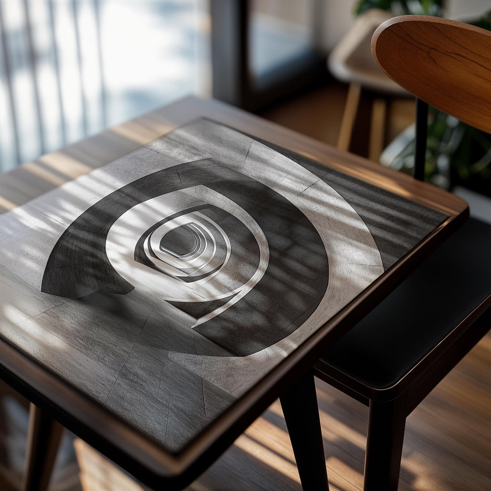 Black and white spiral architectural design, as a premium aluminum metal print from GoMetalPrint.
