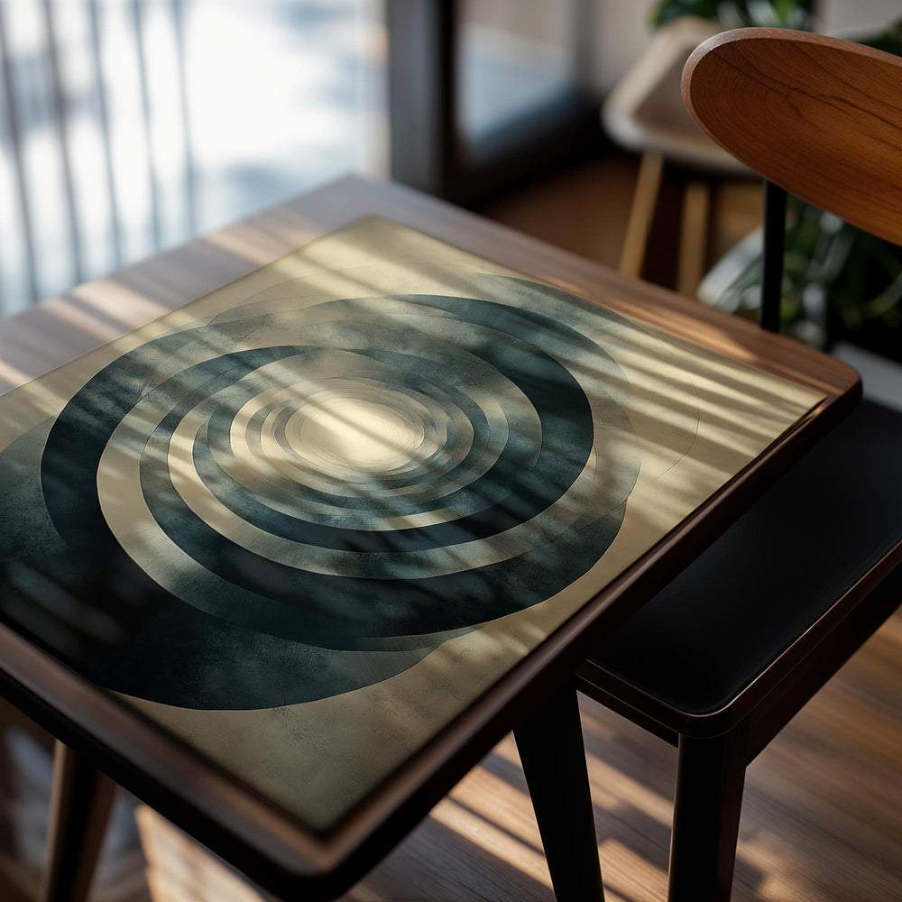 Abstract art print with concentric circular design on a beige background, as a premium aluminum metal print from GoMetalPrint.
