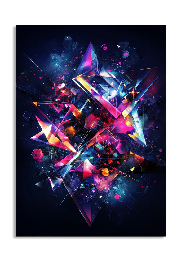 Colorful geometric abstract design on a dark background, as a premium aluminum metal print from GoMetalPrint.
