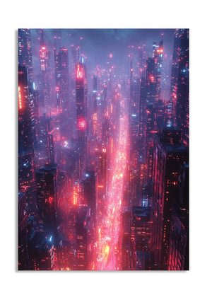  vibrant cityscape at night with neon lights, as a premium aluminum metal print from GoMetalPrint.
