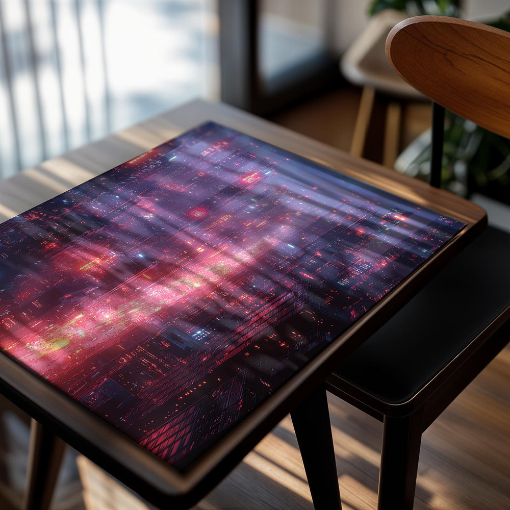  vibrant cityscape at night with neon lights, as a premium aluminum metal print from GoMetalPrint.
