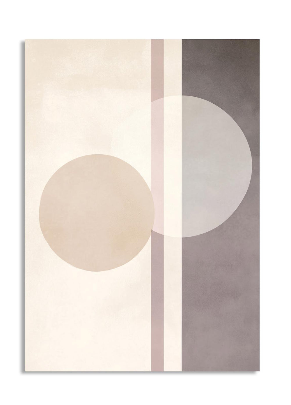 Abstract art print with two concentric circles on a beige and gray background , as a premium aluminum metal print from GoMetalPrint.
