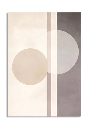 Abstract art print with two concentric circles on a beige and gray background , as a premium aluminum metal print from GoMetalPrint.
