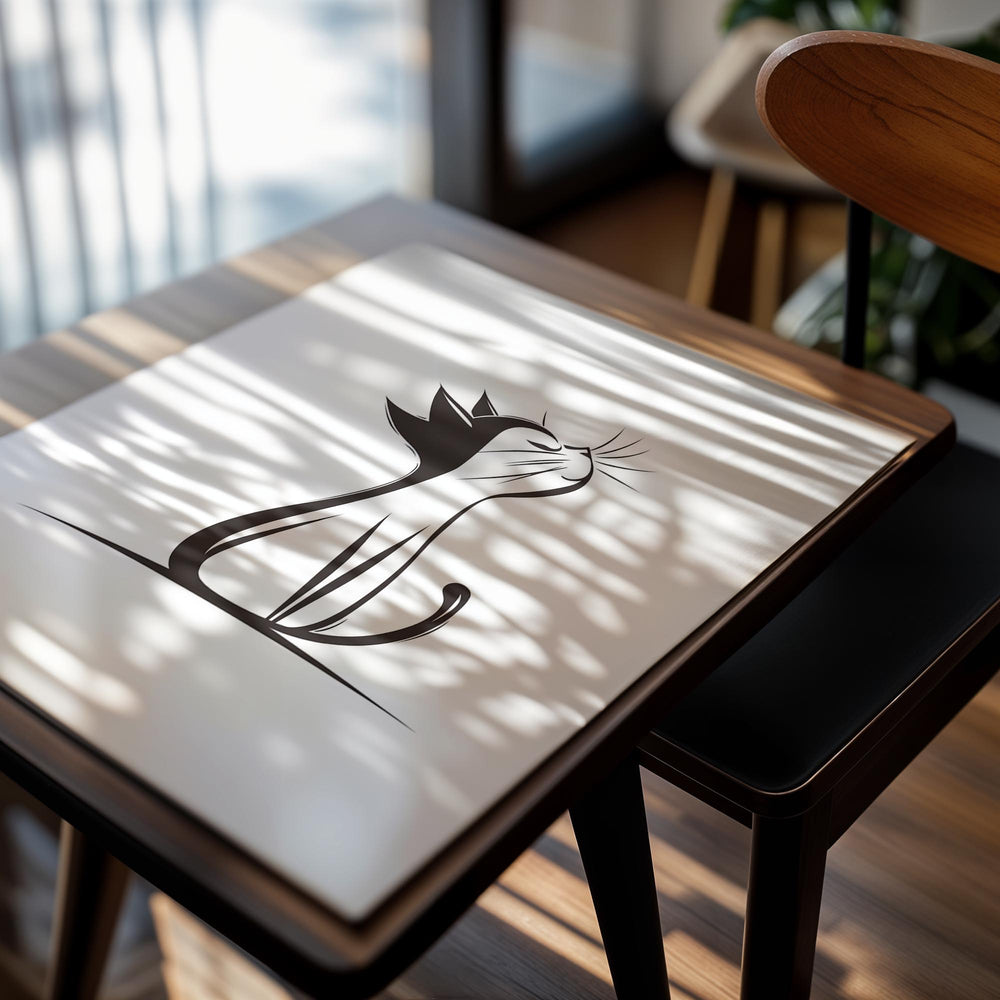 Black and white illustration of a cat with a crown on a white background, as a premium aluminum metal print from GoMetalPrint.
