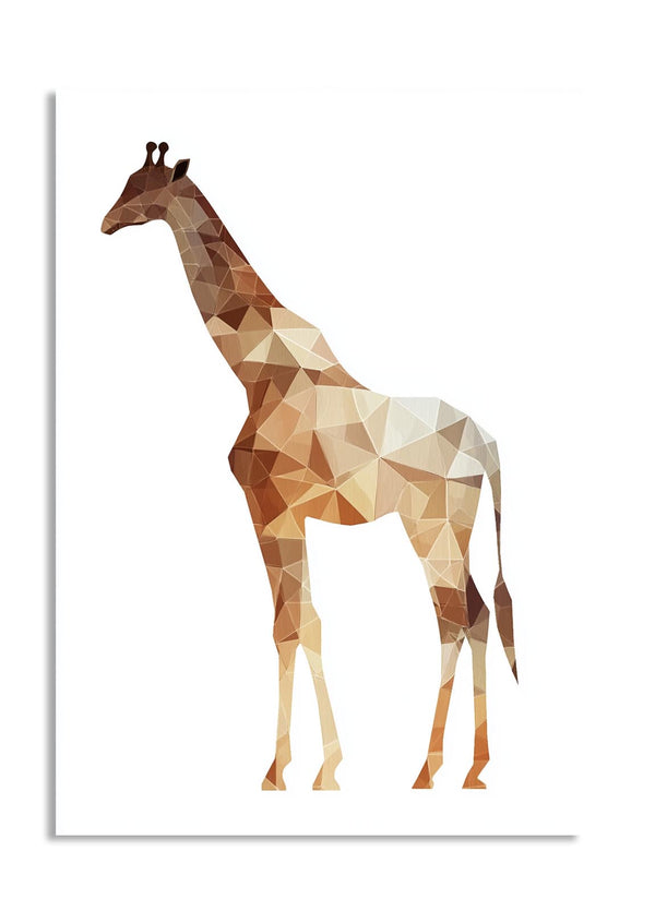 Geometric giraffe illustration on a white background, as a premium aluminum metal print from GoMetalPrint.
