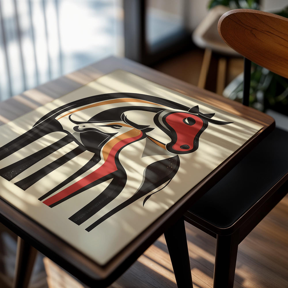 Abstract illustration of two horses on a beige background, as a premium aluminum metal print from GoMetalPrint.
