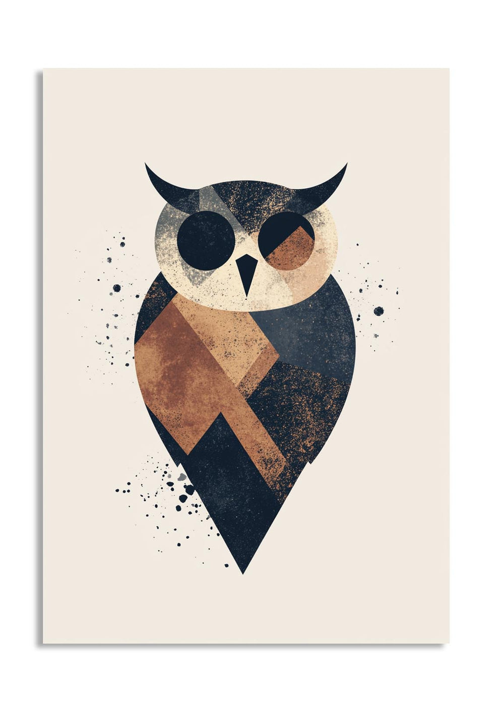 Geometric owl design on a beige background, as a premium aluminum metal print from GoMetalPrint.
