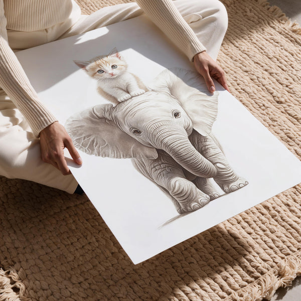 Kitten and Elephant Friendship