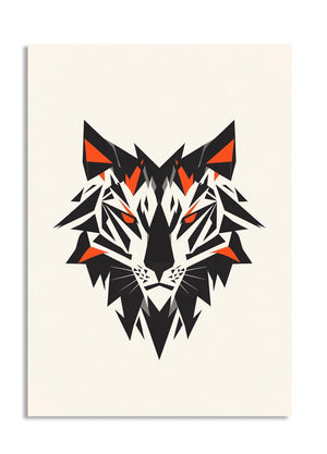 Geometric tiger head design on a beige background, as a premium aluminum metal print from GoMetalPrint.
