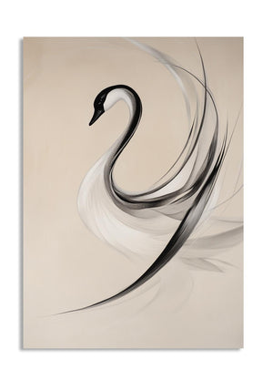 Abstract design of a swan with flowing lines on a beige background, as a premium aluminum metal print from GoMetalPrint.
