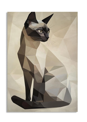 Geometric cat illustration on a beige background, as a premium aluminum metal print from GoMetalPrint.
