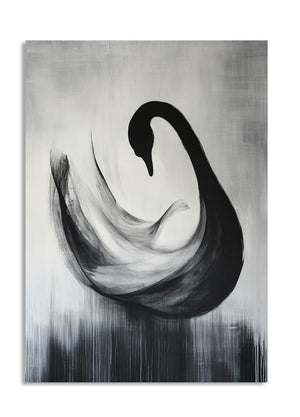 Black and white abstract painting of a swan on a textured background, as a premium aluminum metal print from GoMetalPrint.
