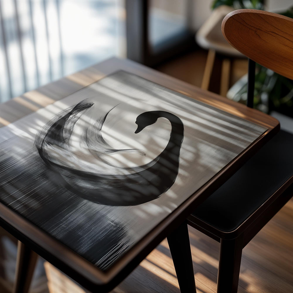 Black and white abstract painting of a swan on a textured background, as a premium aluminum metal print from GoMetalPrint.
