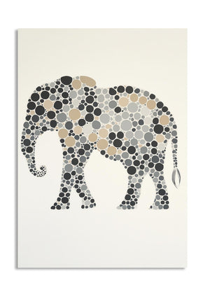 Decorative elephant wall art with circular pattern on a white background, as a premium aluminum metal print from GoMetalPrint.
