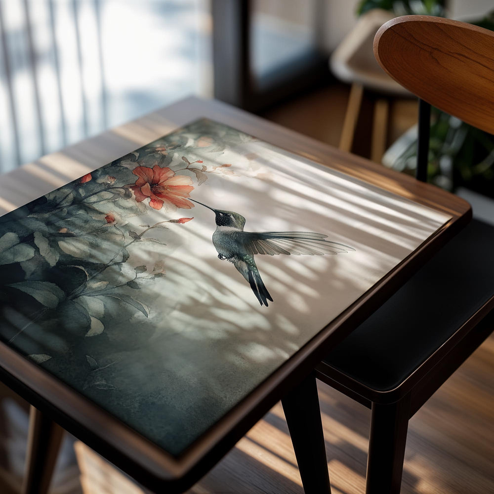 Hummingbird and floral painting with a soft, pastel background, as a premium aluminum metal print from GoMetalPrint.
