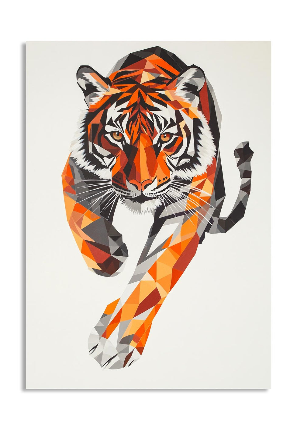 Geometric tiger design on a white background, as a premium aluminum metal print from GoMetalPrint.
