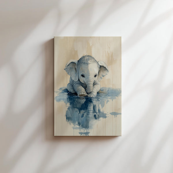 Baby Elephant Water Reflection