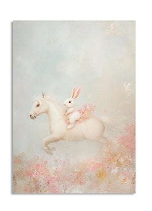 Unicorn and rabbit illustration with pastel colors, as a premium aluminum metal print from GoMetalPrint.
