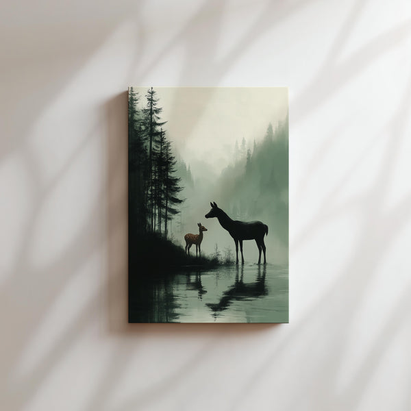 Deer in Misty Forest