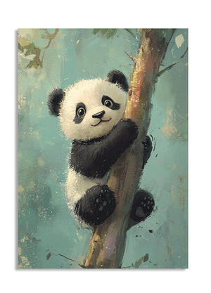 Illustration of a panda bear climbing a tree, as a premium aluminum metal print from GoMetalPrint.
