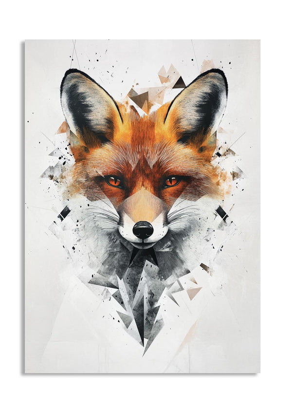 Artistic depiction of a fox with geometric patterns on a white background, as a premium aluminum metal print from GoMetalPrint.
