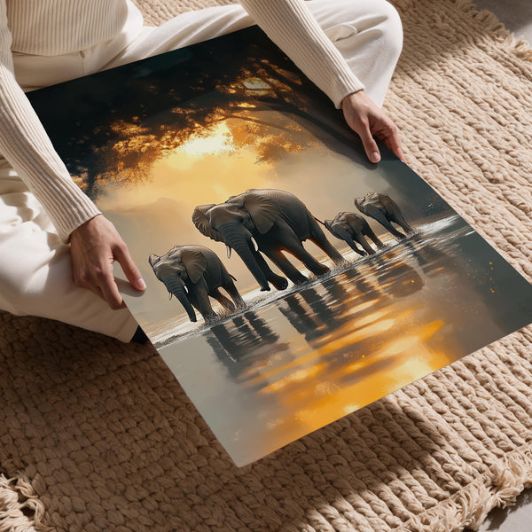 Elephant Herd Sunset