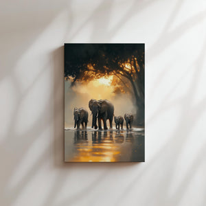 Elephant Herd Sunset