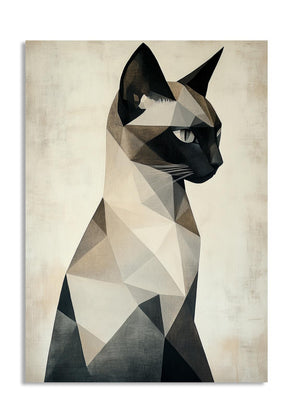 Geometric cat illustration on a textured beige background, as a premium aluminum metal print from GoMetalPrint.

