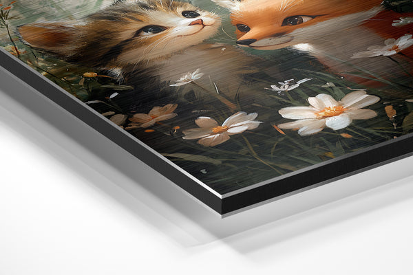 Kitten and Fox in Meadow