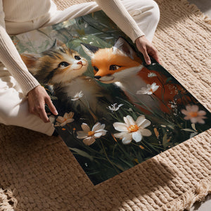 Kitten and Fox in Meadow