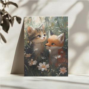 Kitten and Fox in Meadow