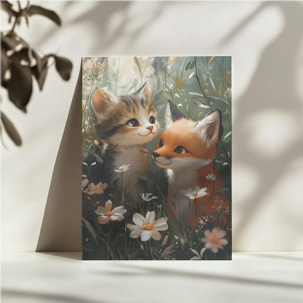 Kitten and Fox in Meadow