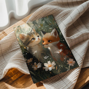 Kitten and Fox in Meadow