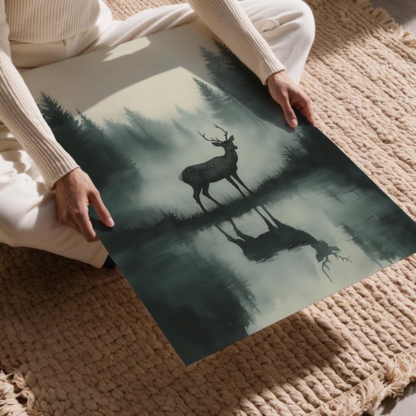 Deer in Misty Reflection