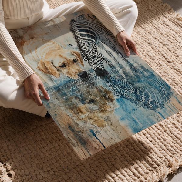 Labrador and Zebra at Water