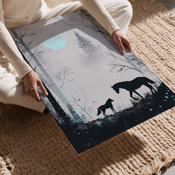 Horse in Moonlit Forest