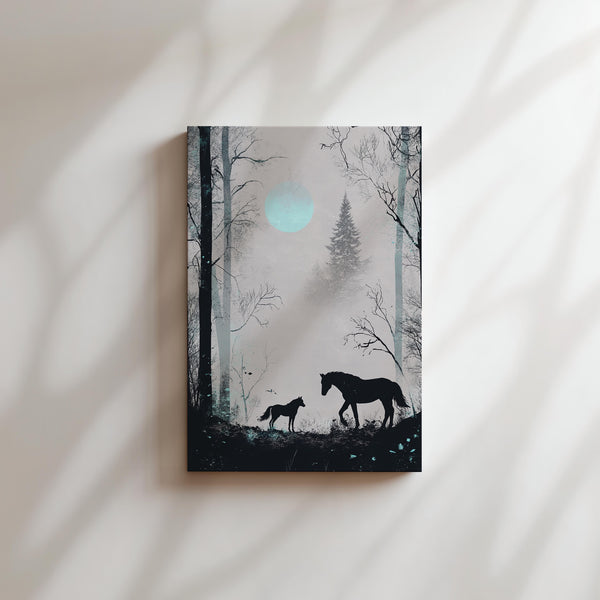 Horse in Moonlit Forest