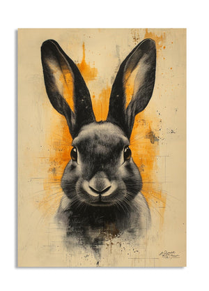 Artistic depiction of a rabbit with a textured background, as a premium aluminum metal print from GoMetalPrint.
