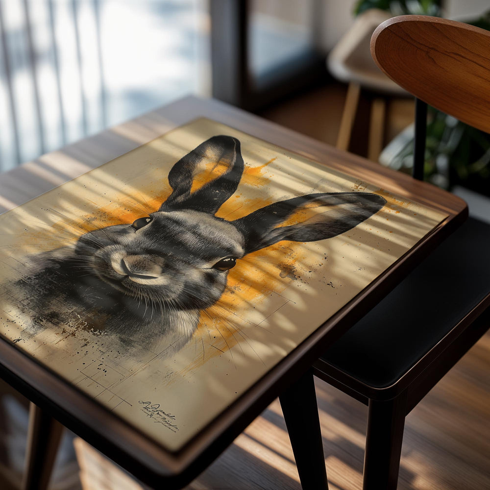 Artistic depiction of a rabbit with a textured background, as a premium aluminum metal print from GoMetalPrint.
