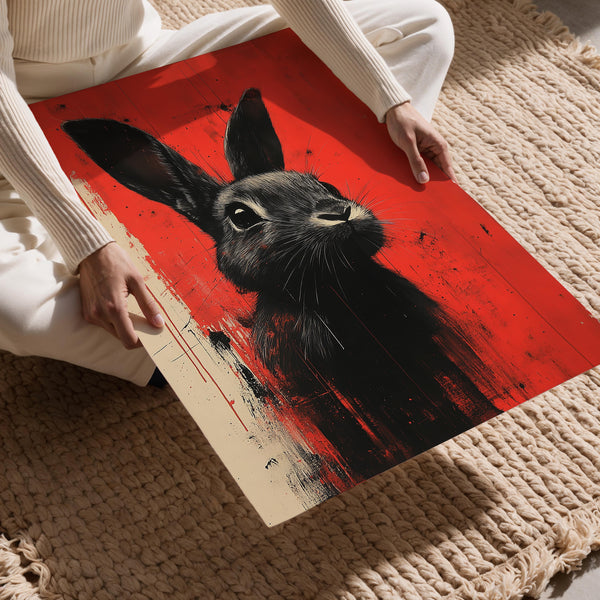 Rabbit in Abstract Red