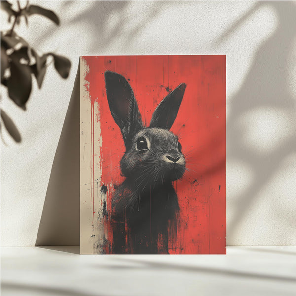 Rabbit in Abstract Red