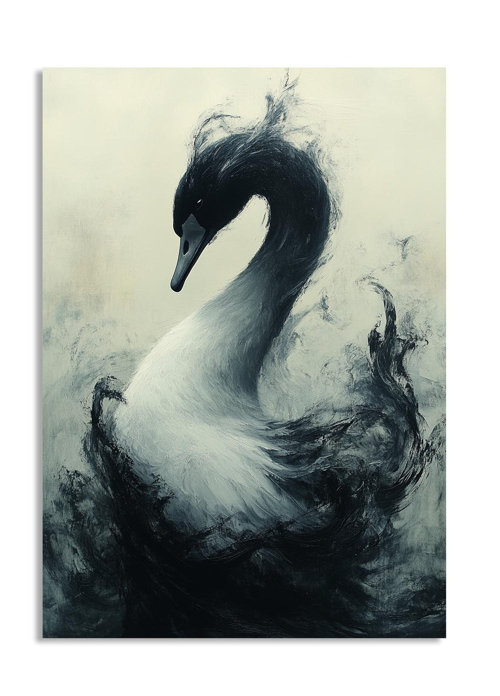 Artistic depiction of a swan with a stylized background, as a premium aluminum metal print from GoMetalPrint.

