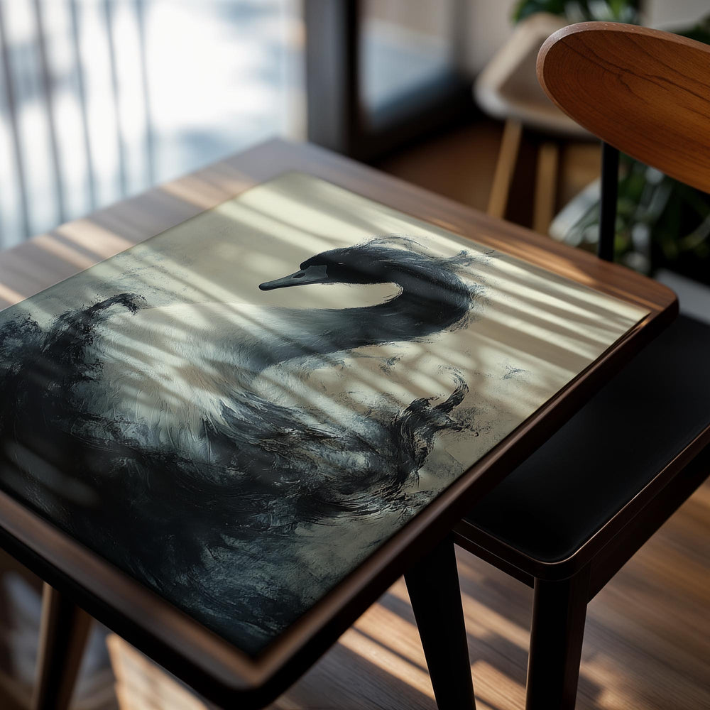 Artistic depiction of a swan with a stylized background, as a premium aluminum metal print from GoMetalPrint.
