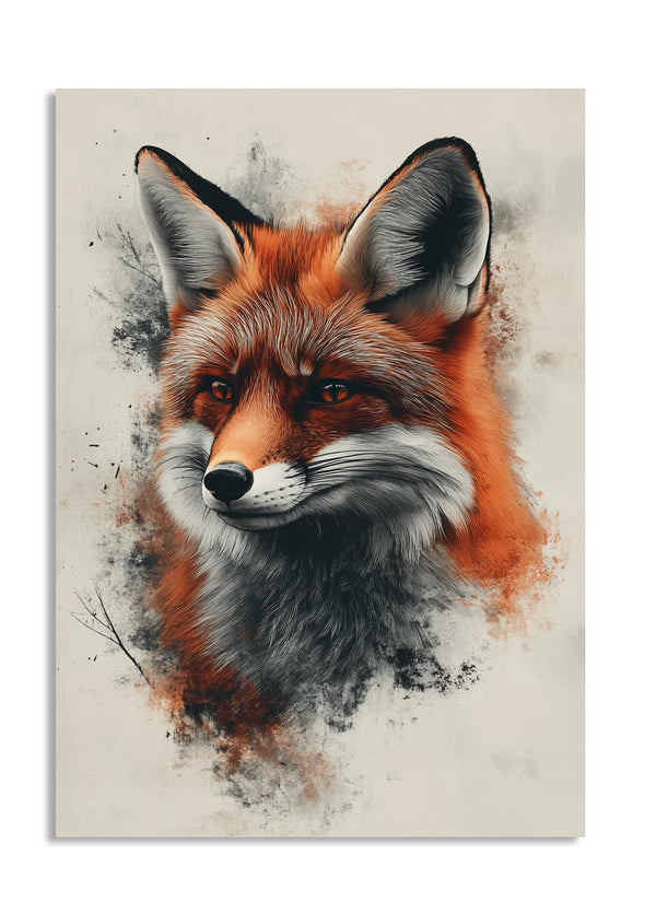 Artistic depiction of a fox's face on a textured background, as a premium aluminum metal print from GoMetalPrint.
