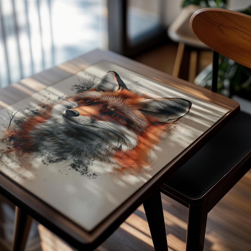 Artistic depiction of a fox's face on a textured background, as a premium aluminum metal print from GoMetalPrint.
