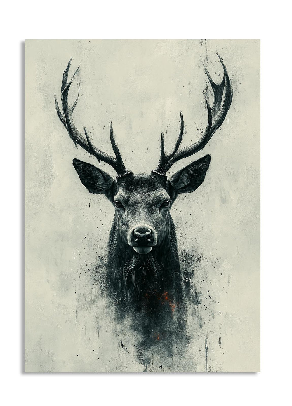 Stylized illustration of a deer with large antlers on a textured background, as a premium aluminum metal print from GoMetalPrint.
