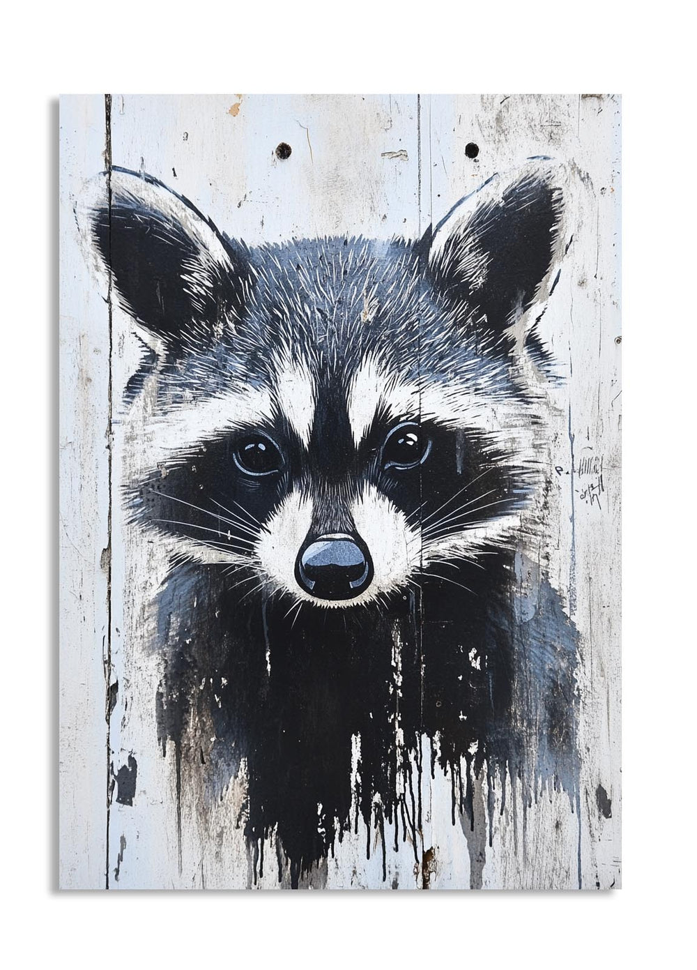 Artistic depiction of a raccoon on a textured background, as a premium aluminum metal print from GoMetalPrint.

