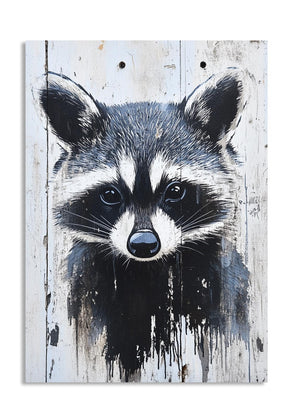 Artistic depiction of a raccoon on a textured background, as a premium aluminum metal print from GoMetalPrint.
