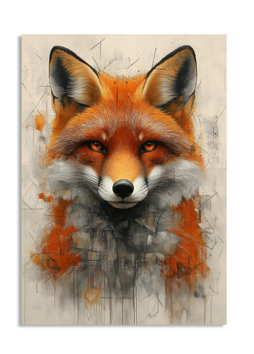 Artistic depiction of a fox's face on a textured background, as a premium aluminum metal print from GoMetalPrint.
