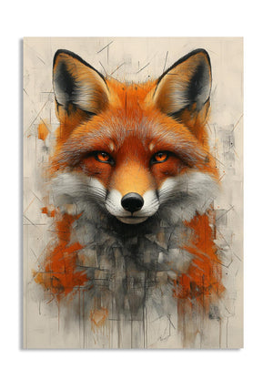 Artistic depiction of a fox's face on a textured background, as a premium aluminum metal print from GoMetalPrint.
